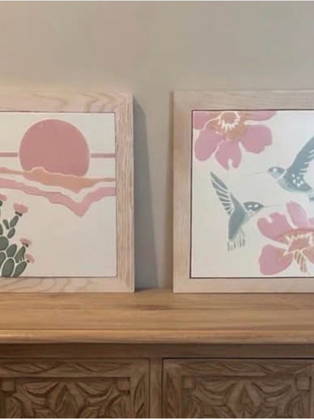 Set of two cactus tile southwestern print 14.5” x 14.5”